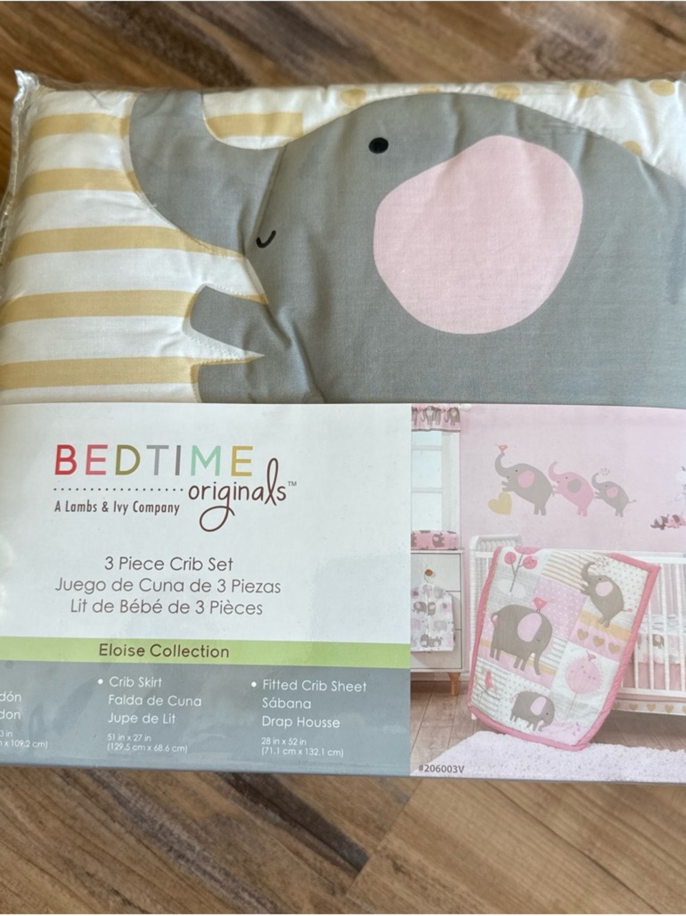 BEDTIME originals Eloise Collection Pink, Gray & Cream Elephant 3-Piece Crib Set